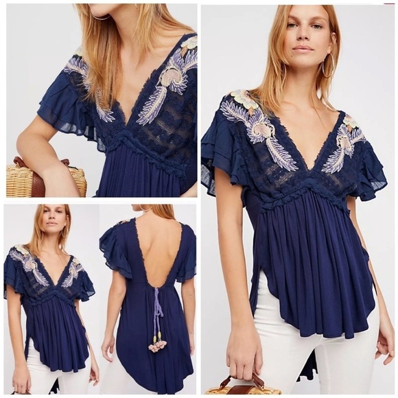 Free People Fiesta Nueva Tunic Blue Size Small - Picture 1 of 7